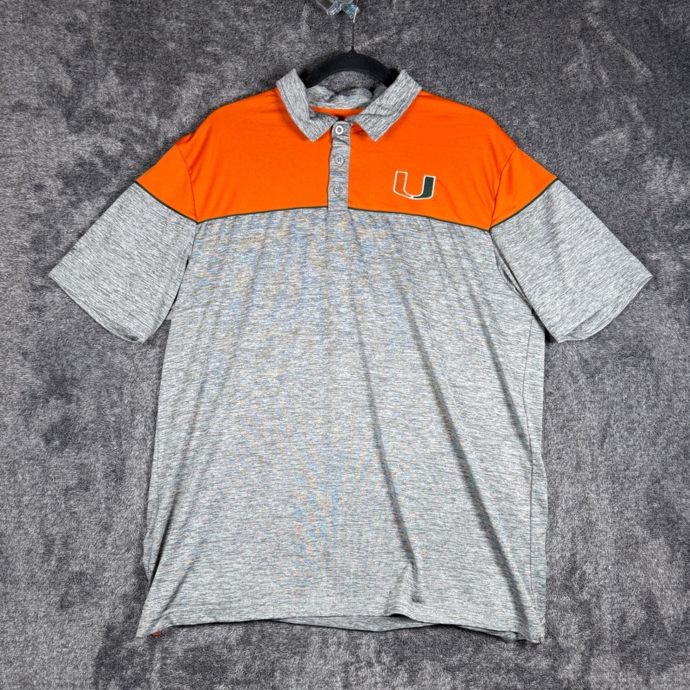 Colosseum Mens Miami Hurricanes Polo Shirt Orange Grey Heathered Size Large
